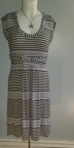 Max Studio White Dress with Black & Blue Stripes